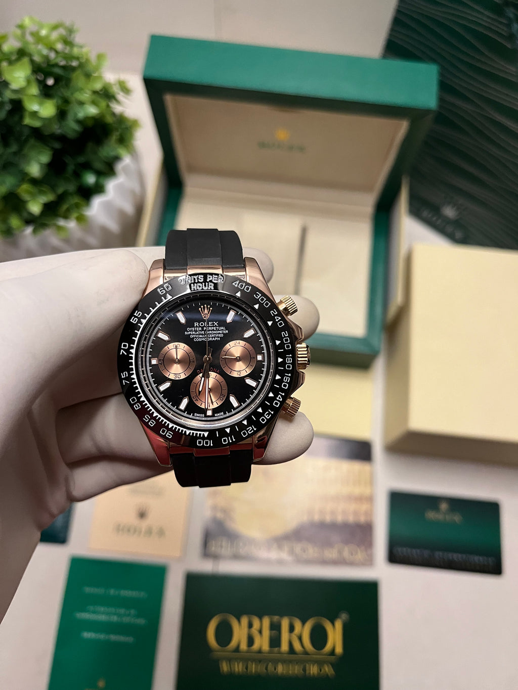 Oberoi Rose Gold Black Daytona Chronograph Quartz Prestige Edition